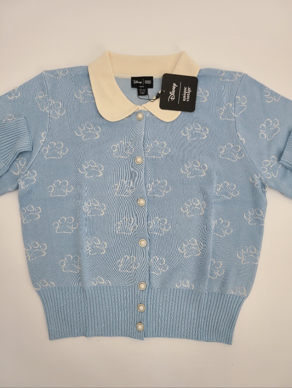 Disney x Unique Vintage Light Blue Collared Paw Print Cardigan Size XL/1X
